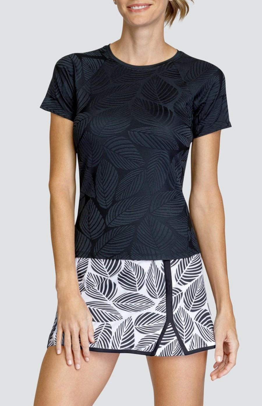 Tennis Tail Activewear Short Sleeve | Pema Top - Fading Leaves Onyx