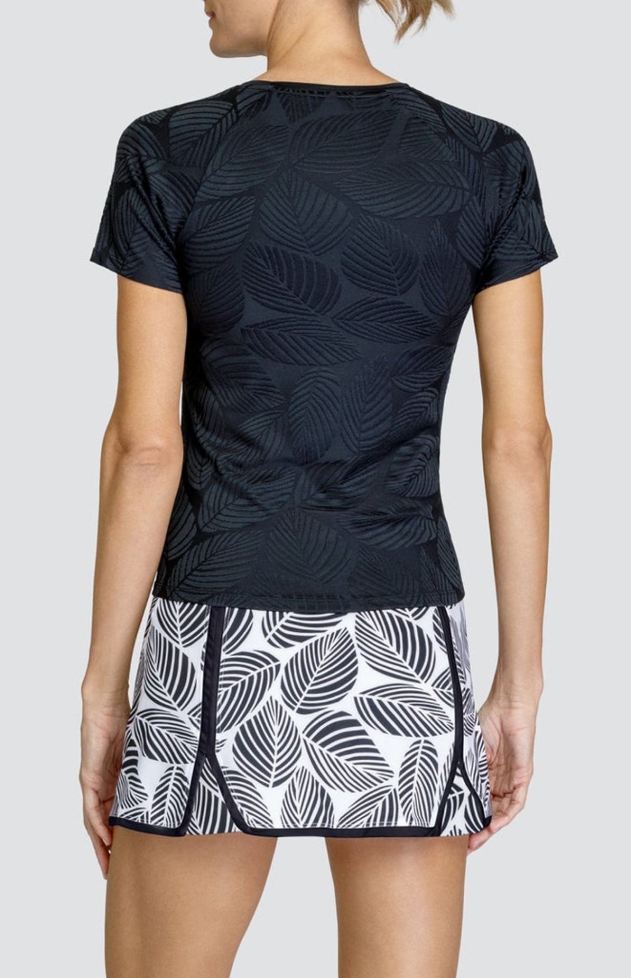 Tennis Tail Activewear Short Sleeve | Pema Top - Fading Leaves Onyx