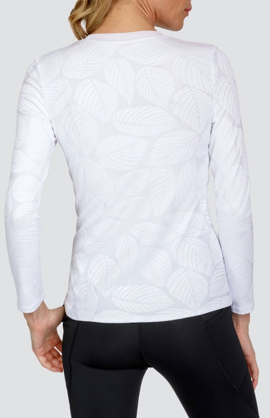 Tennis Tail Activewear Long Sleeve | Cosima Top - Fading Leaves Chalk