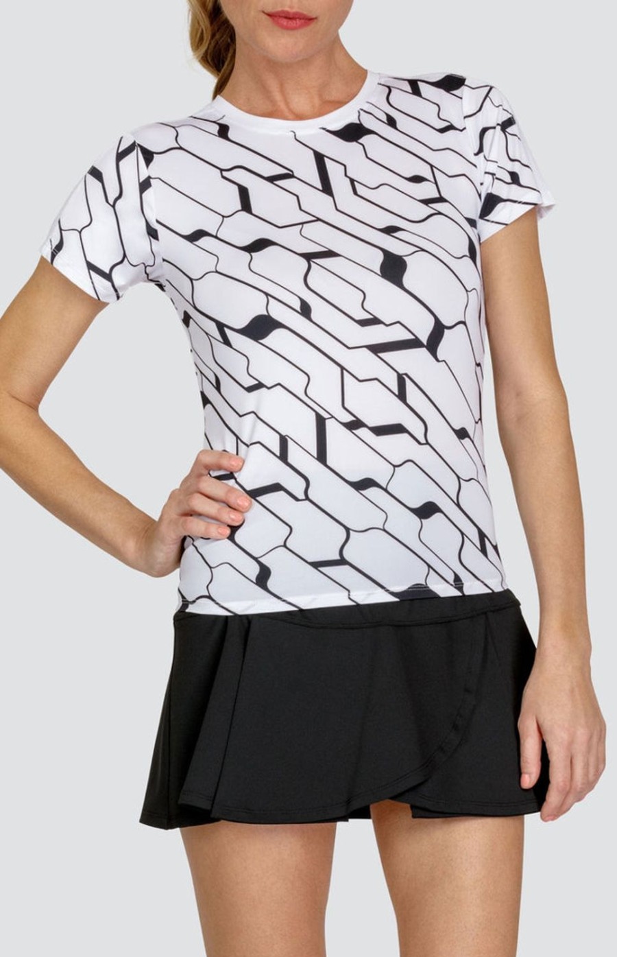 Tennis Tail Activewear Short Sleeve | Alcott Top - Cascade Geo Chalk