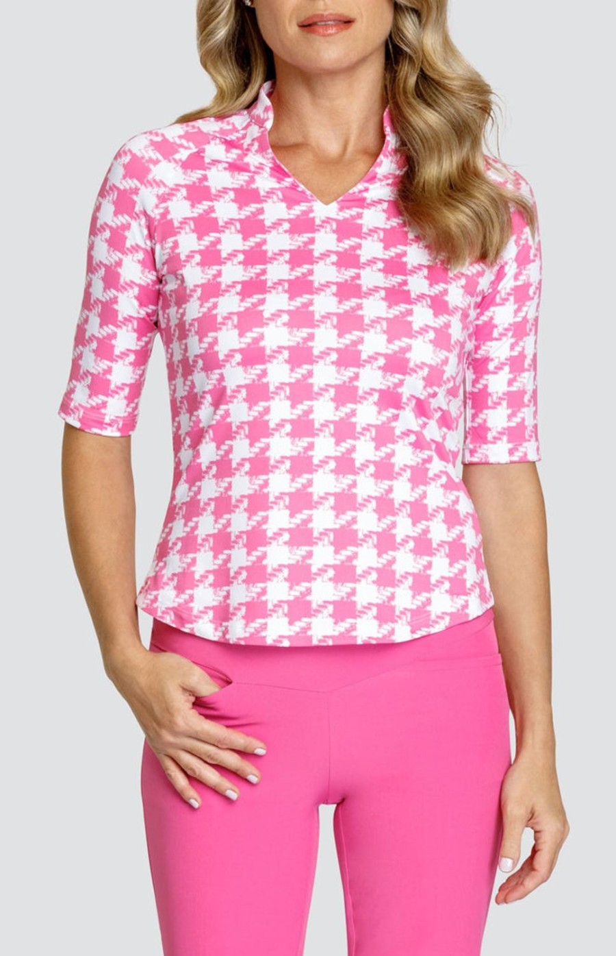 Golf Tail Activewear Mid Sleeve | Winston Top - Textured Houndstooth