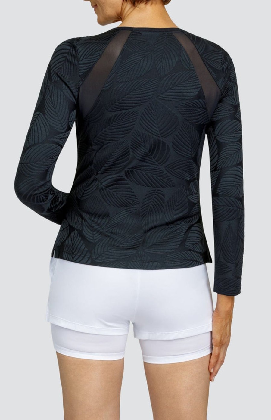 Tennis Tail Activewear Long Sleeve | Floria Top - Fading Leaves Onyx