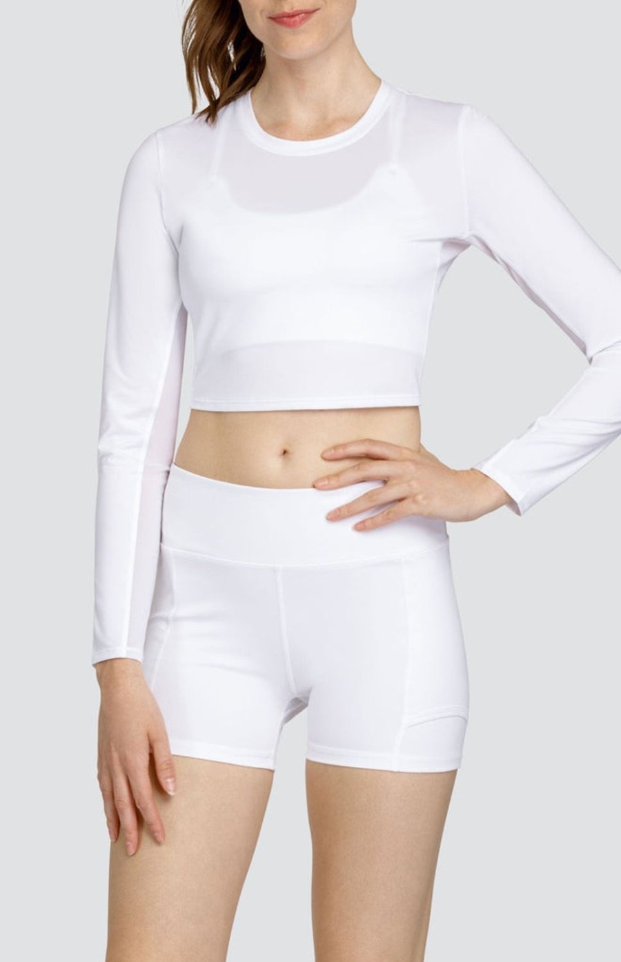 Tennis Tail Activewear Long Sleeve | Saya Crop Top - Chalk White