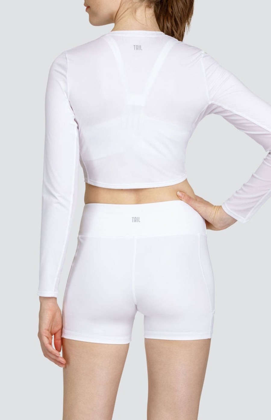 Tennis Tail Activewear Long Sleeve | Saya Crop Top - Chalk White