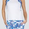 Tennis Tail Activewear Tanks | Benedette Tank - Coconut Palms-Blue - Final Sale